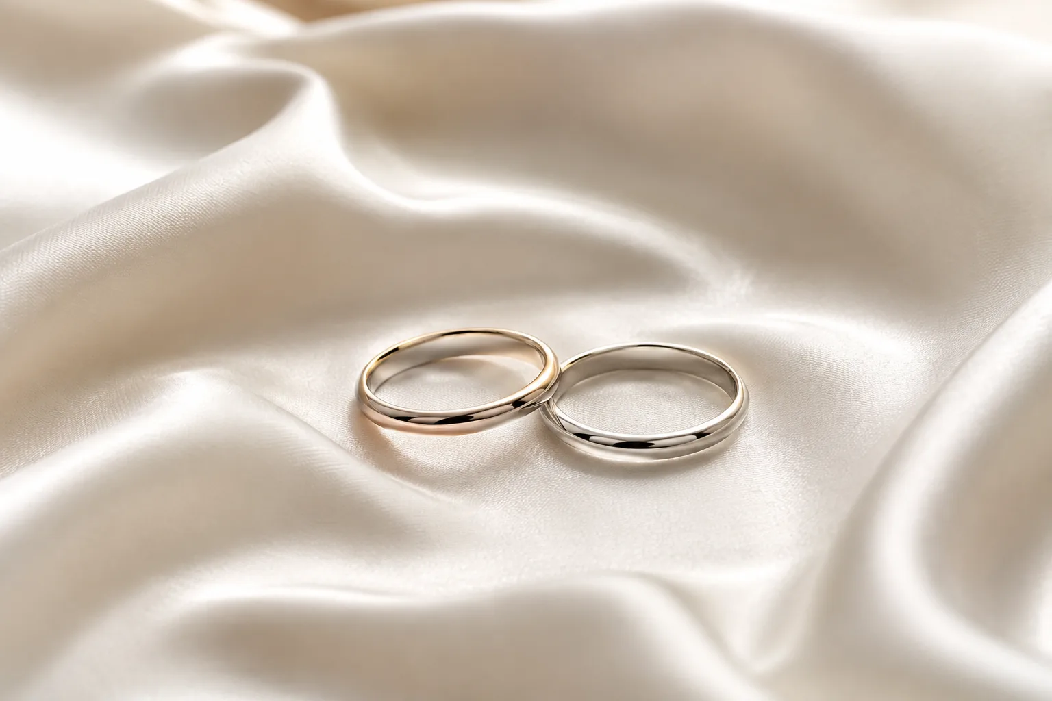 白い布の上に置かれた二つの結婚指輪